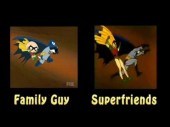 Side by Side comparison of Family Guy and Superfriends intro