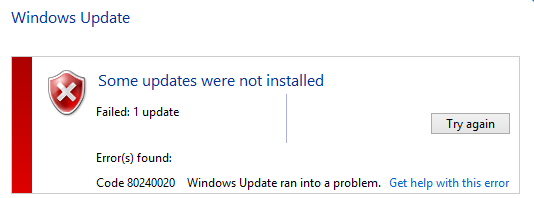 windows10 80240020 error